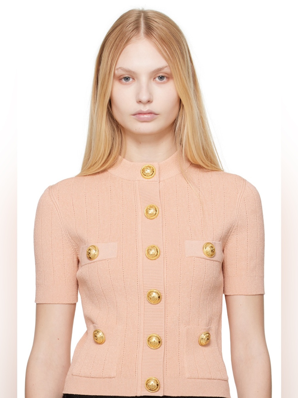 BALMAIN Pink 4-Pocket Knitted Cardigan